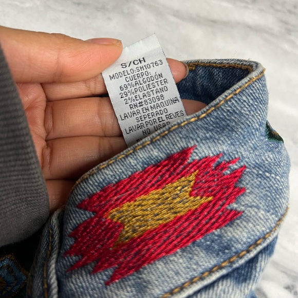 Blue Denim Shorts with Embroidered Accents - Picture 5 of 5